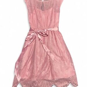 Vintage JCPenney Lace Party Dress 3/4 Petite Pink Satin Ribbon Fairy Coquette